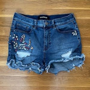 Express high rise denim shorts with rhinestones